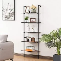 APICIZON 5 Tier Ladder Shelf, Industrial Wall Shelf With Wood Shelves And Stable Metal Frame, Open Wall Mount Bookcases, Display Shelves, Plant Flower Rack For Home Office, Balcony, Bathroom, Black -Best Furniture Store 512QF YCu1L. AC