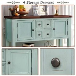 LZ LEISURE ZONE Buffet Sideboard Retro Style Wood Console Table With Bottom Shelf, Storage Cabinet & Drawers For Living Room/Kitche/Entryway, Antique Blue -Best Furniture Store 512S12V3kNL
