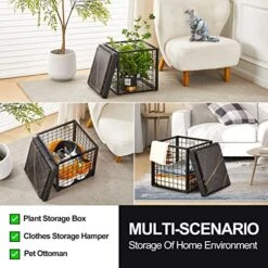 Mxfurhawa Iron Mesh Storage Ottoman, 55L Multipurpose Ottoman With Storage For Bedroom And Livingroom, Faux Leather Black Footrest With Foam Padded Seat, Support 350lbs -Best Furniture Store 512TElq5KyL