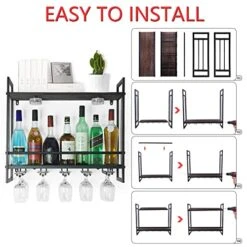 LED Wine Rack Wall Mounted , Wine Bottle Stemware Rack, 23.6In Rustic Metal Hanging Wine Holder With 5 Stem Glass Holders For Wine Glasses, 16 RGB Dimmable Colors With Remote Control (23.6 In) -Best Furniture Store 512X0bFHf1L