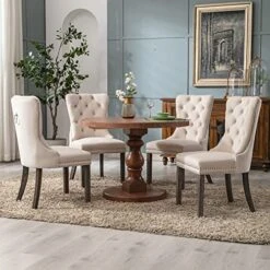 Civama Dining Chairs Set Of 6, Velvet Nikki Collection Dining Room Chair Upholstered Modern Luxury Tufted With Nailhead Trim Back Pull Ring Solid Wooden Legs, Beige -Best Furniture Store 512qkupVyLL