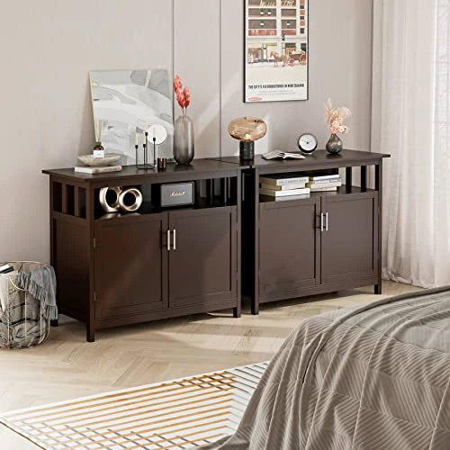 ITUSUT Buffet Cabinet, Kitchen Sideboard With Storage, Freestanding Side Accent Cabinet with 2 Doors, Coffee Bar Cabinet for Living Room, Hallway, Bathroom Brown 2 ITUSUT Buffet Cabinet, Kitchen Sideboard With Storage, Freestanding Side Accent Cabinet with 2 Doors, Coffee Bar Cabinet for Living Room, Hallway, Bathroom Brown - Image 2