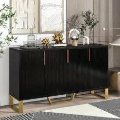 WILLIAMSPACE 46.8" Modern Sideboard Buffet Cabinet With 4 Doors & Adjustable Shelf & Gold Metal Frame, Floor Storage Cabinet, Standing Side Cabinet For Living Room, Hallway, Kitchen - Black&White&Gold -Best Furniture Store 513FRnfzUL. AC