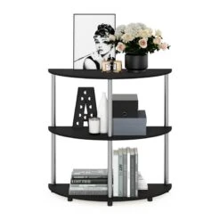 Furinno Frans Turn-N Half Round Console Table With Stainless Steel Tubes, Black Oak 15.6D X 31.1W X 30.8H In -Best Furniture Store 513QcFbLr2L