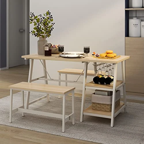 Sogesfurniture 3-Piece Dining Room Table Set, Kitchen Table With Bench, Breakfast Table With Wine Rack And Glass Holder For Home, Kitchen, Dining Room (47.2", Maple) 2 Sogesfurniture 3-Piece Dining Room Table Set, Kitchen Table With Bench, Breakfast Table With Wine Rack And Glass Holder For Home, Kitchen, Dining Room (47.2", Maple) - Image 2