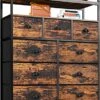 Dresser For Bedroom With 9 Drawers, Tall Dressers For Bedroom With Shelves Dressers & Chests Of Drawers Fabric Storage Drawer Units For Bedroom, Closet, Rustic Brown