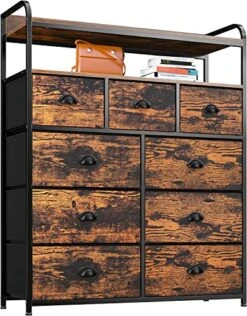 Dresser For Bedroom With 9 Drawers, Tall Dressers For Bedroom With Shelves Dressers & Chests Of Drawers Fabric Storage Drawer Units For Bedroom, Closet, Rustic Brown