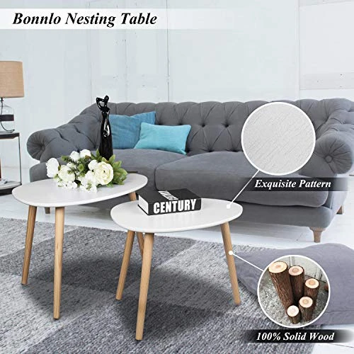 Bonnlo Nesting Tables End Tables Set Of 2 For Living Room, Home And Office, White 2 Bonnlo Nesting Tables End Tables Set Of 2 For Living Room, Home And Office, White - Image 2