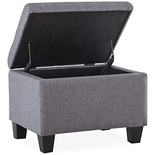 BELLEZE 24 Inch Modern Tufted Bedroom Storage Ottoman Bench, Linen Lift Top Upholstered Foam Padded Rectangular Footstool, Easy Assemble Furniture - Jay (Gray) 2 BELLEZE 24 Inch Modern Tufted Bedroom Storage Ottoman Bench, Linen Lift Top Upholstered Foam Padded Rectangular Footstool, Easy Assemble Furniture - Jay (Gray) - Image 2