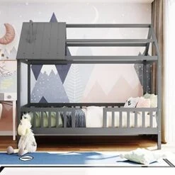 GAOWEI Full Size House Bed,Full Wood House Bed Frame,Full Size Bed With Roof,Chimney And Fence For Kids,Teens,Girls,Boys,Full Size House Bed For Kids (House Bed-Gray) -Best Furniture Store 513qBnPZTPL. AC