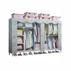 N/A Steel Pipe Thickened Wardrobe Simple Cloth Wardrobe Rental Room Home All Steel Frame Cloth Cabinet Hanging Clothes Cabinet (Color : D)