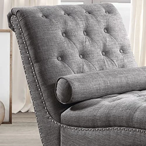 Rosevera Sereno Polyester Upholstered Button Tufting With Toss Pillow Chaise Lounge Chair For Indoor Bedroom, Linen Gray 4 Rosevera Sereno Polyester Upholstered Button Tufting With Toss Pillow Chaise Lounge Chair For Indoor Bedroom, Linen Gray - Image 4
