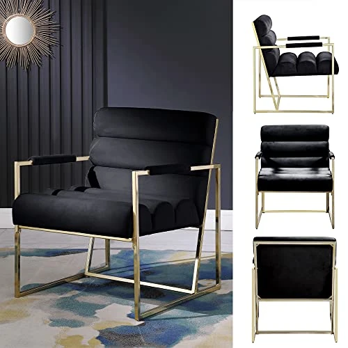 Morden Fort Italian Light Luxury Lounge Chair, Contemporary Velvet Upholstered Lounge Armchair With Bright-Colored Cushions, For Living Room, Bedroom, Dinning, Office, Black 2 Morden Fort Italian Light Luxury Lounge Chair, Contemporary Velvet Upholstered Lounge Armchair With Bright-Colored Cushions, For Living Room, Bedroom, Dinning, Office, Black - Image 2