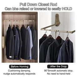 Pull Down Wardrobe Lift, Adjustable Closet Pull Down Rods Hanger For Hanging Clothes Soft-Close Clothes Storage Suitable For Wardrobe Interior Width,Khaki,33to45in 12 Pull Down Wardrobe Lift, Adjustable Closet Pull Down Rods Hanger For Hanging Clothes Soft-Close Clothes Storage Suitable For Wardrobe Interior Width,Khaki,33to45in -Best Furniture Store 5145NAFIwBL