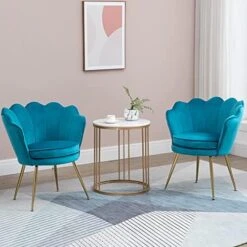 ZJhome Modern Accent Velvet Chairs Set Of 2 Comfy Upholstered Vanity Chairs For Bedroom Shell-Shaped Armchair Dining Chairs With Golden Metal Legs Desk Chair Makeup Chairs For Living Room(Beige) -Best Furniture Store 514Bd8jv WL. AC