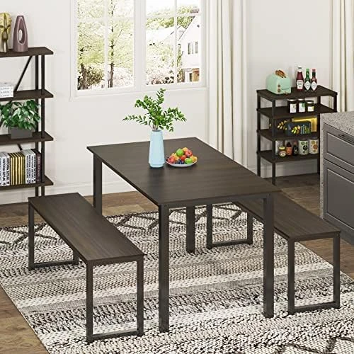 HOMOOI Dining Table Set For 4, 3 Pieces Kitchen Table With 2 Benches, Modern Wood Grains Table And Chairs Dinette Set For Home Kitchen, Dining Room, Restaurant, Industrial Brown 8 HOMOOI Dining Table Set For 4, 3 Pieces Kitchen Table With 2 Benches, Modern Wood Grains Table And Chairs Dinette Set For Home Kitchen, Dining Room, Restaurant, Industrial Brown - Image 8
