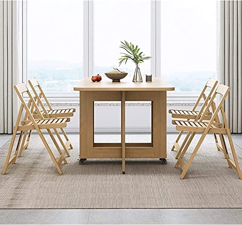 GENERIC Juan Folding Dining Table Set, Wooden Extendable Dining Table With 4 Chairs, Drop Leaf Table For Kitchen Dining Room Living Room Restaurant-1.4m 6 GENERIC Juan Folding Dining Table Set, Wooden Extendable Dining Table With 4 Chairs, Drop Leaf Table For Kitchen Dining Room Living Room Restaurant-1.4m - Image 6