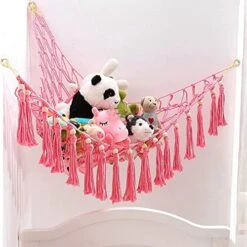 FDSF Stuffed Animal Toy Hammock Hanging- Boho Toy Hammock Organizer Stuffed Animal Storage Plush Toys Net Holder Pink -Best Furniture Store 514IoFM5RJL
