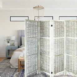 Babion 4 Panel Room Divider, Grass Willow Hand-Woven Screen, Room Dividers And Folding Privacy Screens , Modern Wall Dividers Room Bedroom Decoration, Dividers For Home Office -Grey -Best Furniture Store 514LIjp4s6L