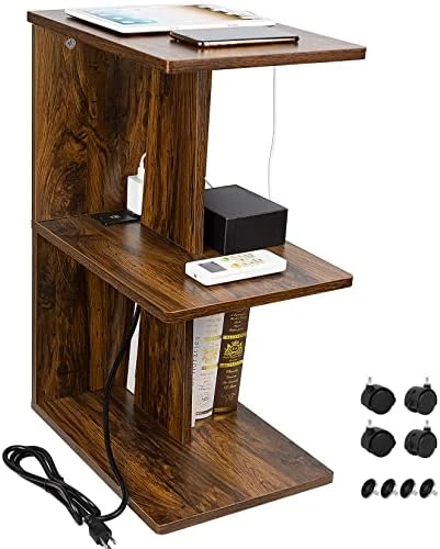 YAKANJ End Table With Charging Station,Stylish Narrow End Table With USB Ports And Outlets,Cute Rolling Nightstand Bedside Table For Any Space Couch Sofa Side Table For Living Room Bedroom-Black 6 YAKANJ End Table With Charging Station,Stylish Narrow End Table With USB Ports And Outlets,Cute Rolling Nightstand Bedside Table For Any Space Couch Sofa Side Table For Living Room Bedroom-Black - Image 6