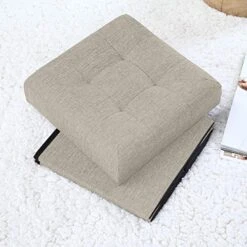 Ornavo Home Foldable Tufted Linen Storage Ottoman Square Cube Foot Rest Stool/Seat - 15" X 15" X 15" (Beige) -Best Furniture Store 514UKqxX9ML