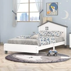 Merax Modern Kids House Beds Full Wood Low Bed Frames For Boys,Girls, No Box Spring Need/Easy Assemble(Full,White+Gray) 25 Merax Modern Kids House Beds Full Wood Low Bed Frames For Boys,Girls, No Box Spring Need/Easy Assemble(Full,White+Gray) -Best Furniture Store 514i9A6Z L. AC