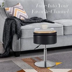 Leather Storage Ottoman Vanity Stool, 18" To 23" Height Adjustable Foot Stool Upholstered Round Footrest Coffee Table Top Cover, Modern Accent Stools,360° Swivel Makeup Stool For Living Room Bedroom -Best Furniture Store 514jY9fsLkL