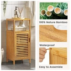 VIAGDO Bamboo Cabinet, Bathroom Storage Cabinet With Single Door And Shelf, Freestanding Bathroom Cabinet, Kitchen Cupboard, Sofa Side Table For Living Room/Hallway/Bedroom/Kitchen -Best Furniture Store 514r0qwLGWL
