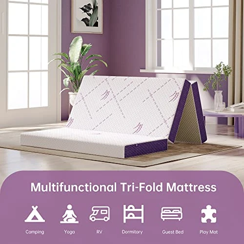 Folding Mattress Full Size, 4-Inch Foldable Mattress, Tri-Fold Gel Memory Foam Mattress With Washable Cover, Portable Mattress For Traveling, Camping, Guest Bed 6 Folding Mattress Full Size, 4-Inch Foldable Mattress, Tri-Fold Gel Memory Foam Mattress With Washable Cover, Portable Mattress For Traveling, Camping, Guest Bed - Image 6