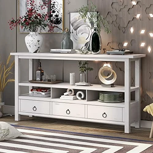 RUNNA 46'' Solid Wood Console Table Series Buffet Sideboard Sofa With 4 Drawers/2 Doors Cabinet/Bottom Display Shelf For Living Room, Kitchen, Dining & Hallway (Espresso + Wood), 46''Lx15''Wx34''H 10 RUNNA 46'' Solid Wood Console Table Series Buffet Sideboard Sofa With 4 Drawers/2 Doors Cabinet/Bottom Display Shelf For Living Room, Kitchen, Dining & Hallway (Espresso + Wood), 46''Lx15''Wx34''H - Image 10