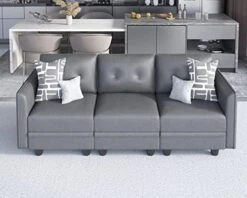 LLappuil Modular Sofa Faux Leather Fabric 112" Sectional Couch 4 Seater With Storage Seats Modern Sectional Sofa For Living Room, Office, Aqua Blue -Best Furniture Store 515AEy5iMZL. AC