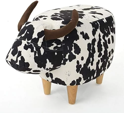 Christopher Knight Home Bessie Patterned Velvet Cow Ottoman, Black And White Cow Hide / Natural 5 Christopher Knight Home Bessie Patterned Velvet Cow Ottoman, Black And White Cow Hide / Natural - Image 5