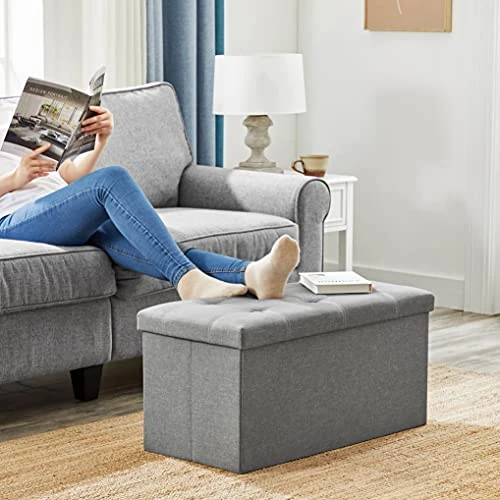 SONGMICS Ottoman Storage Bench, 21 Gal. Folding Chest With Breathable Linen-Look Fabric, Holds 660 Lb, For Entryway, Living Room, Bedroom, Light Gray ULSF001G02 4 SONGMICS Ottoman Storage Bench, 21 Gal. Folding Chest With Breathable Linen-Look Fabric, Holds 660 Lb, For Entryway, Living Room, Bedroom, Light Gray ULSF001G02 - Image 4