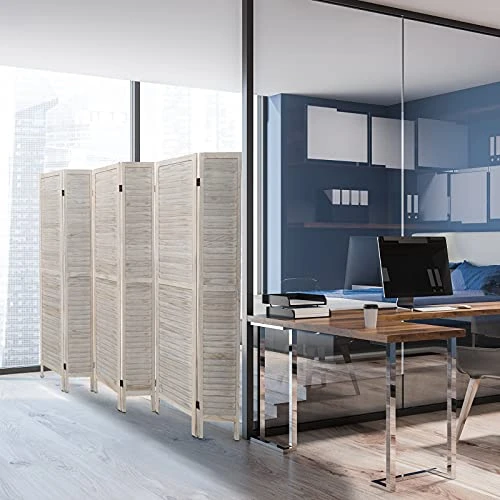 Room Divider 6 Panel, Wooden Room Divider Wall, 6 Panel Folding Privacy Screens, Freestanding Room Partition For Office Kitchen Bedroom Balcony (White) 4 Room Divider 6 Panel, Wooden Room Divider Wall, 6 Panel Folding Privacy Screens, Freestanding Room Partition For Office Kitchen Bedroom Balcony (White) - Image 4