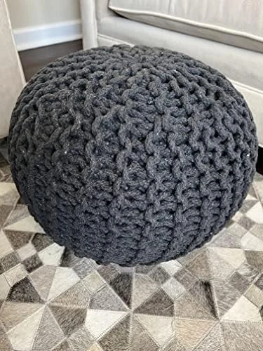 NOORI Home - Premium Luxury 100% Handmade & Handcrafted Cable Style Cotton Knitted Jade Comfortable Pouf, Ottoman, Footrest, Footstool - Beige - 20"x20"x14" 8 NOORI Home - Premium Luxury 100% Handmade & Handcrafted Cable Style Cotton Knitted Jade Comfortable Pouf, Ottoman, Footrest, Footstool - Beige - 20"x20"x14" - Image 8