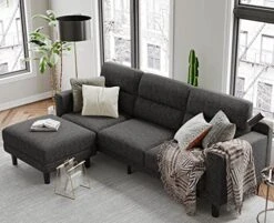 Belffin Fabric Sectional Couch With Reversible Ottoman L Shaped Sofa With Chaise 3 Seat Modern Sectional Sofa Charcoal Grey -Best Furniture Store 515Ynw4JNIL