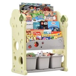 Merax Toy Storage Organizer With Kids Bookshelf, Toy Organizer With 12 Bins And 5-Tier Bookshelf For Kids Bedroom Playroom Living Room (Organizer + Book Shelf, White) -Best Furniture Store 515cH4Frd9L