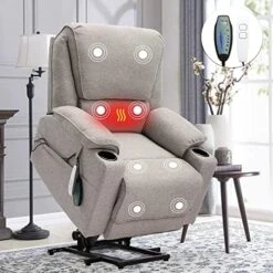 KIGOTY Power PU Electric Massage Chair Recliner for Elderly, with Heating；Lazy Boy Recliner With USB Port And Cup Holder (Gray) -Best Furniture Store 515dF J8tIL. AC