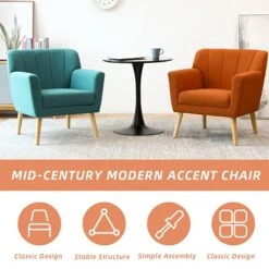 MELLCOM Mid Century Modern Accent Chair, Comfy Linen Fabric Club Chair With Solid Wood Legs Tufted Back, Upholstered Armchair Chairs For Living Room, Reading Room, Bedroom, Orange/Blue -Best Furniture Store 515h4xbP2xL