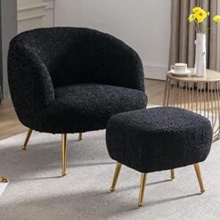 DUOMAY Modern Accent Chair With Ottoman, Sherpa Upholstered Barrel Chair With Footrest, Comfy Lounge Chair Single Sofa Armchair Club Chair For Living Room Bedroom Office, White -Best Furniture Store 515l6NeXbNL. AC