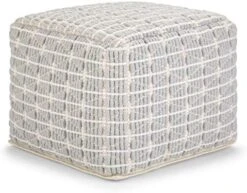 SIMPLIHOME Noreen Square Pouf, Footstool, Upholstered In Light Blue And White Cotton Handloom Woven Pattern, For The Living Room, Bedroom And Kids Room, Transitional, 18 SIMPLIHOME Noreen Square Pouf, Footstool, Upholstered In Light Blue And White Cotton Handloom Woven Pattern, For The Living Room, Bedroom And Kids Room, Transitional, -Best Furniture Store 515w9UXzG L. AC