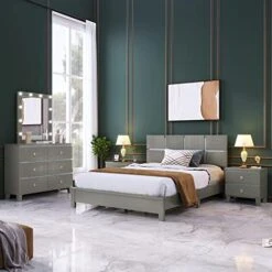 5 Piece Bedroom Set,Bedroom Furniture Set With King Size Wood Platform Bed,Dresser With Mirror And Nightstand*2 for Kids/Teens/Adults Bedroom(Champagne Silver) 22 5 Piece Bedroom Set,Bedroom Furniture Set With King Size Wood Platform Bed,Dresser With Mirror And Nightstand*2 for Kids/Teens/Adults Bedroom(Champagne Silver) -Best Furniture Store 515xc0W0O3L. AC