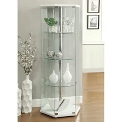 4-shelf Hexagon Shaped Curio Cabinet White And Clear 950001 6 4-shelf Hexagon Shaped Curio Cabinet White And Clear 950001 -Best Furniture Store 5163OGs8i1L