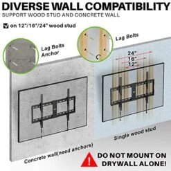 USX MOUNT TV Wall Mount Tilting Brackets For Most 37"-90" Flat Curved Screen TVs, Wall Mount TV Bracket With Max VESA 600x400mm, Weight Capacity 132lbs, Low Profile Space Saving For 16", 24" Stud -Best Furniture Store 5168EKIdoJL