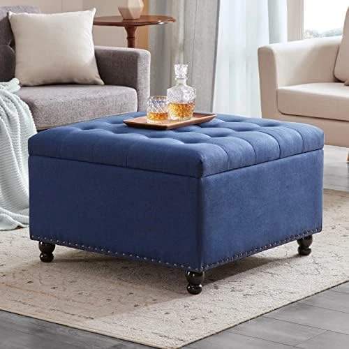 Tbfit Large Square Storage Ottoman Bench, Tufted Upholstered Coffee Table Ottoman With Storage, Oversized Storage Ottomans Toy Box Footrest For Living Room, Cream Beige 9 Tbfit Large Square Storage Ottoman Bench, Tufted Upholstered Coffee Table Ottoman With Storage, Oversized Storage Ottomans Toy Box Footrest For Living Room, Cream Beige - Image 9