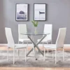 BELIFEGLORY Dining Table With Chairs, Glass Dining Kitchen Table Set Modern Tempered Glass Top Table And PU Leather Chairs With Chairs Dining Room Furniture (Round Table+White Chairs)