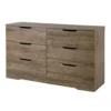 3 Piece Bedroom Dresser And Nightstand Set - 6 Drawer Double Dresser For Bedroom/Small Nightstand With Drawer & Shelf - Set Of 2 / Weathered Oak