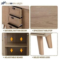 MAISON ARTS Buffet Sideboard Rattan Storage Cabinet With 3 Drawers And 2 Doors & Shelves, Kitchen Cabinet Buffet Cupboard Table With Spacious Table Top For Kitchen Dining Room Living Room 13 MAISON ARTS Buffet Sideboard Rattan Storage Cabinet With 3 Drawers And 2 Doors & Shelves, Kitchen Cabinet Buffet Cupboard Table With Spacious Table Top For Kitchen Dining Room Living Room -Best Furniture Store 516KPIhG1sL