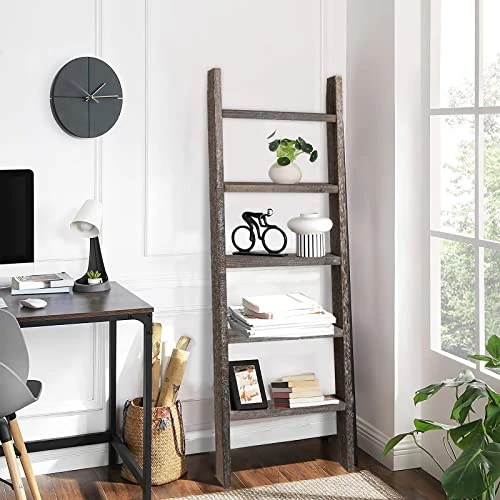 KIAYACI 5-Tier Blanket Ladder For The Living Room Rustic Vintage Ladder Shelf Boho Home Decor Ladder Bookshelf Blanket Holder Leaning Bookshelf Bookshelf For Bedroom(Vintage Walnut, 63" X 22") 4 KIAYACI 5-Tier Blanket Ladder For The Living Room Rustic Vintage Ladder Shelf Boho Home Decor Ladder Bookshelf Blanket Holder Leaning Bookshelf Bookshelf For Bedroom(Vintage Walnut, 63" X 22") - Image 4