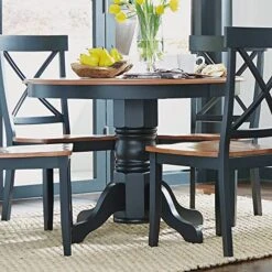 Home Styles Black Oak 42-inch Round Pedestal Dining Table With Hardwood Solids Construction, A Oak Top, And Cabriole Legs